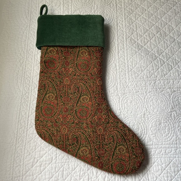 Pottery Barn Paisley Wool Jacquard And Velvet Stocking Green Red Gold - Picture 1 of 8